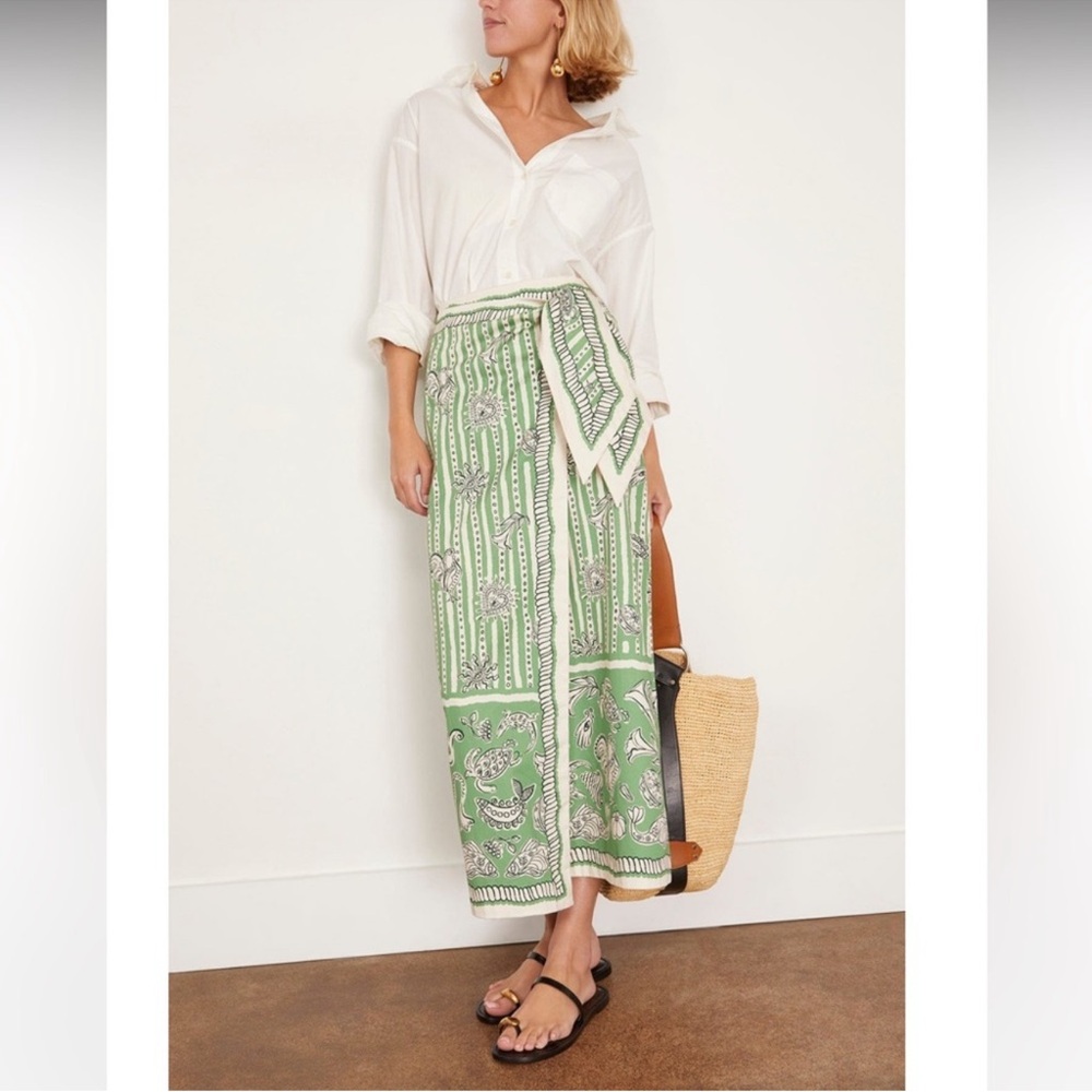Alemais Green and Cream Printed Midi Skirt